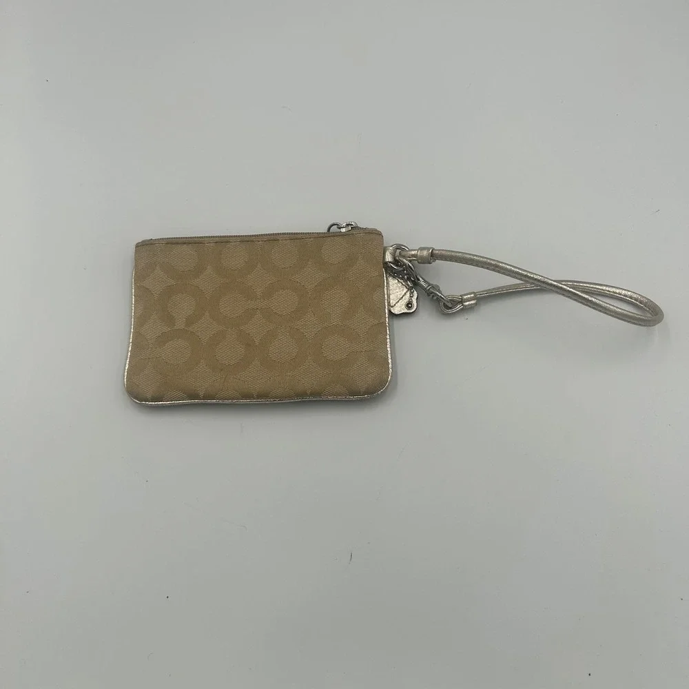 Coach Wristlet Womens OS Tan Metallic Signature Jacquard Zip Pouch